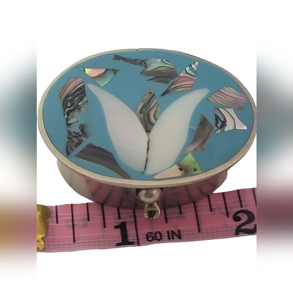 Alpaca Mexico Abalone Floral Inlay Pill Box Hinged Snuff Trinket Vintage Silver - Picture 12 of 17